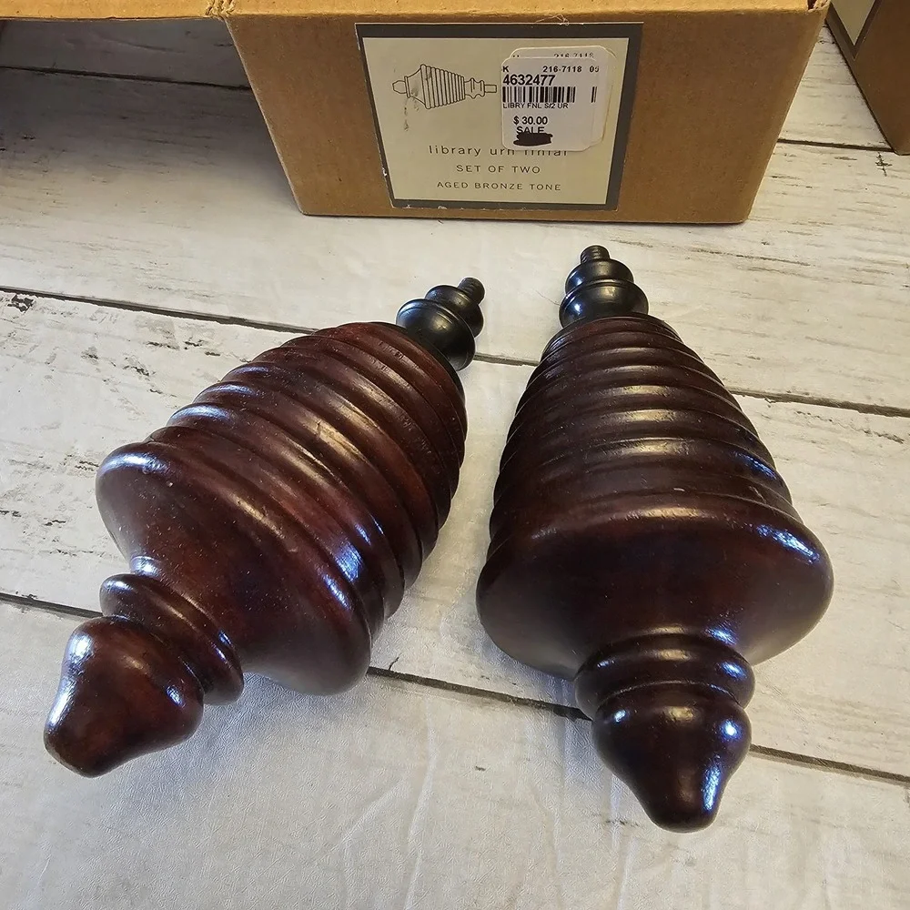 Pottery Barn Library Urn Finial Set Window Curtain Rod Ends Home Decor 8 Piece